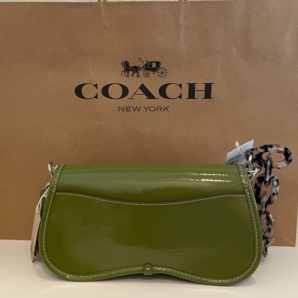 NWT Coach Wavy Dinky Bag Crinkle Patent Leather Olive Coachtopia CQ0… - Picture 2 of 14